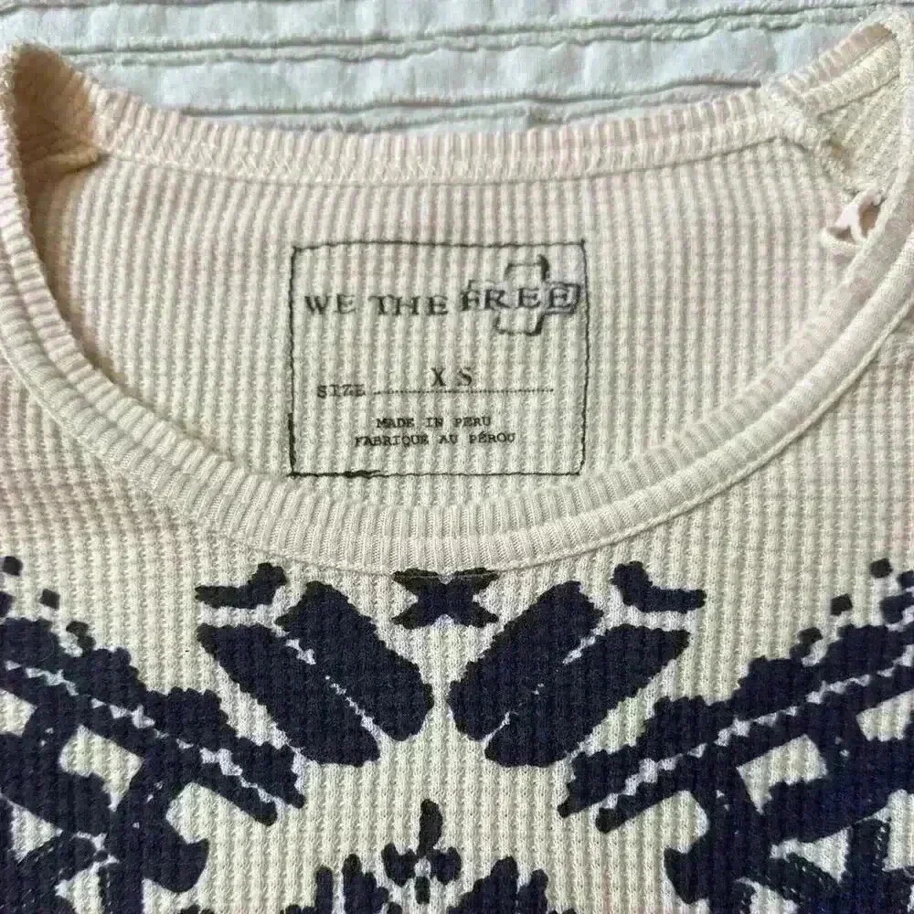 Women’s Free People Cream Fair Isle Thermal Long Sleeve Shirt Size XS